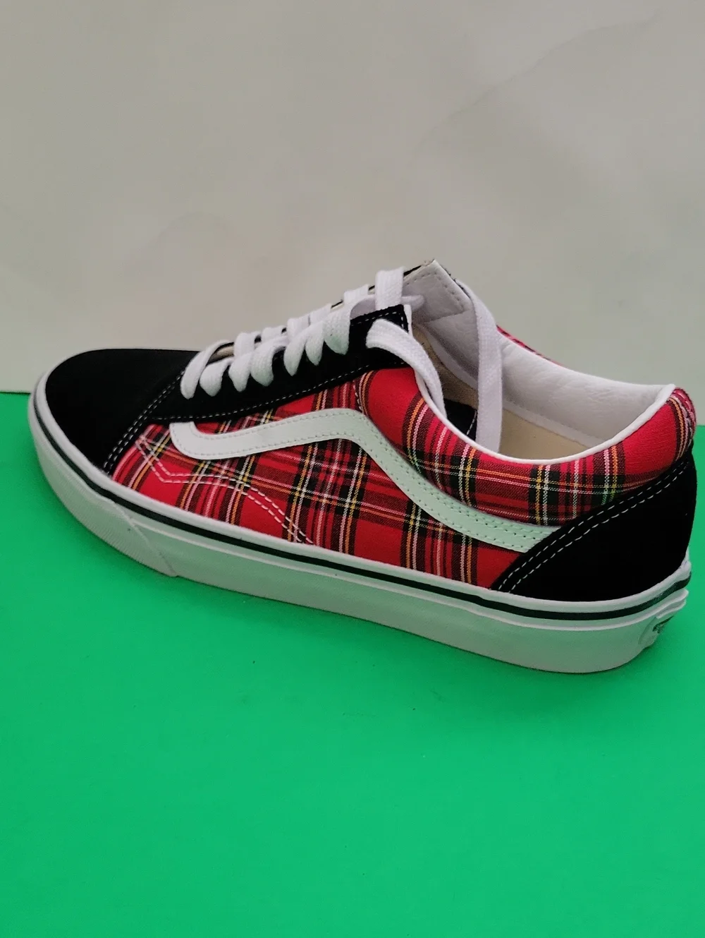 Vans Old Skool Red Plaid with Black Suede Accents